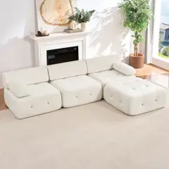 Mjkone L-Shaped Velvet 3-Seater Modular Sectional Sofa With Ottoman, Convertible Sofa Couches with Rivet Trim