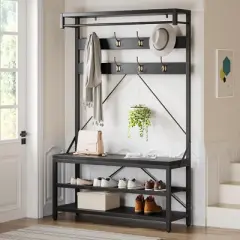 Coat Rack Shoe Bench Industrial Hall Tree Storage Bench for Entryway