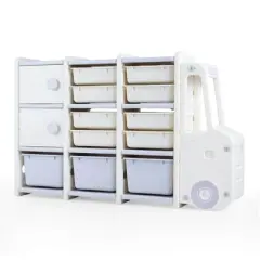 Costway Kids Toy Storage Organizer with 2 Cabinets & 11 Removable Bins for Playroom,Bedroom