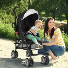 Infans Baby Lightweight Stroller, Compact Travel Stroller, Adjustable Backrest & Canopy, Foldable Umbrella Stroller for Toddlers, Black