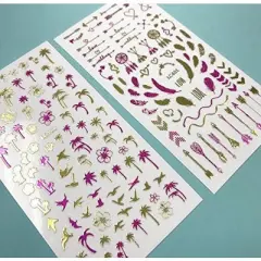 Wrapables 450+ Nail Stickers Pink & Gold Foil Nail Stickers Nail Art Henna Nail Stickers, 5 sheets - Prints