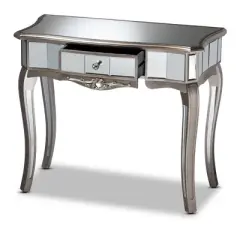 Elgin Brushed Wood and Mirrored Glass 1 Drawer Console Table Silver/Mirror - Baxton Studio