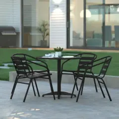 Emma and Oliver 31.5'' Round Aluminum Indoor-Outdoor Table Set with 4 Slat Back Chairs
