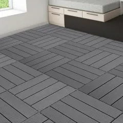 Chic Crate 9Pcs 12" Wood-Plastic Composite Interlocking Deck Tiles - Gray Waterproof All Weather