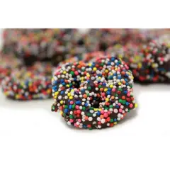 Rainbow Nonpareils Dark Chocolate Covered Pretzels by It's Delish