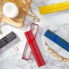 Juvale 24 Pack Empty Jewelry Gift Boxes for Necklaces, Bracelets, Press On Nail Packaging with Lids and Decorative Ribbon Knot, 6 Colors, 7.9 x 1.6 In