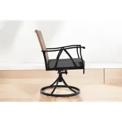 Mshliw 7-Piece Outdoor Wicker Patio Dining Set with Cushions, Swivel Rocker Chairs, Steel Table with Umbrella Hole for Backyard, Garden, and Poolside