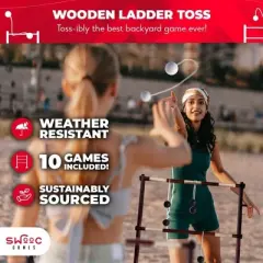 SWOOC Games - Premium Wooden Ladder Ball Game Set (Weather Resistant) - 10 Games Included & Carrying Case - Easy, No Tool Assembly - Ladder Toss