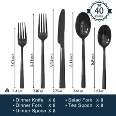 Itopfox 40-Piece Forged Flatware Set, Premium Stainless Steel Cutlery Set, Mirror Polished, Dishwasher Safe, Service for 8, Ideal for Kitchen, Home