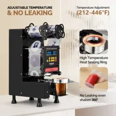 ROVSUN Fully Automatic  Cup Sealing Machine, Electric Cup Sealing Machine with LCD Intelligent Display for Bubble Milk Tea , Black