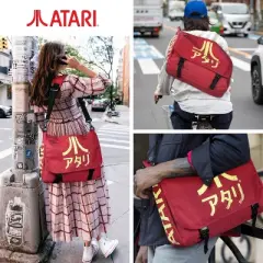 Atari Meroncourt Vintage Messenger Bag with Japanese Logo &ndash; Large Capacity with Multi-Pocket Storage (Crimson Red) | Japanese-Inspired Design