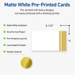 Avery&reg; Cards, 2" x 3.5", Double-Dipped Gold Edge, Matte White, 80ct