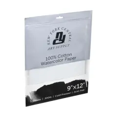 New York Central Watercolor Paper Sheets, 9x12 Inch, 300lb Cold Press, Pack of 25 - Professional Grade, Acid-Free, Archival, Superior Surface