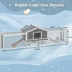 Kumasinova 2-Story Large Outdoor Rabbit Hutch with Run,121.65" Wooden Bunny Cage with Ramp,Asphalt Roof & Locking Doors,Rabbit Cage for Small Animals