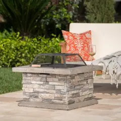 Crestline 29" Concrete Wood Burning Fire Pit - Square - Natural Stone -  Christopher Knight Home