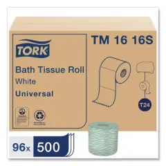 Tork Universal Bath Tissue, Septic Safe, 2-Ply, White, 500 Sheets/Roll, 96 Rolls/Carton
