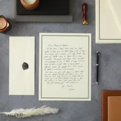 Pipilo Press 72 Piece Stationery Set for Writing Letters with 48 Ecru and Black Border Paper Sheets and 24 Envelopes, 8.5 x 11