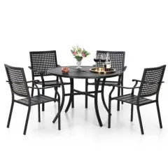 5pc Outdoor Dining Set with Metal Slat Round Table with Umbrella Hole - Captiva Designs