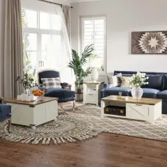 HOMCOM Farmhouse Coffee Table with Storage, Large Square Coffee Table for Living Room Furniture, Wooden Center Table with Flip-Top Lid