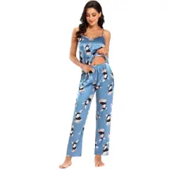cheibear Womens Sleeveless Cami Shirt Cartoon Lounge Set Nightwear Sleepwear Pajama Sets
