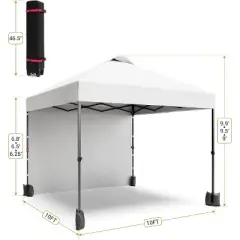 Acekool 10x10 Pop Up Canopy, Outdoor Canopy Tent with Removable Sidewall, Vented Roof, Wheeled Bag for Camping, Picnic, Beach, Black