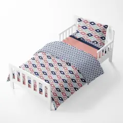 Bacati - Aztec Print Emma Coral Mint Navy 4 pc Toddler Bedding Set
