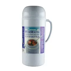 Brentwood Glass and Foam Vacuum-Insulated 40-oz. Wide-Mouth Food Bottle with Screw-on Bowl in White