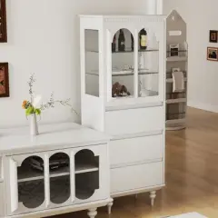 Luck Live 56.88in H Classic high cabinet, living room, and dining room, off-white