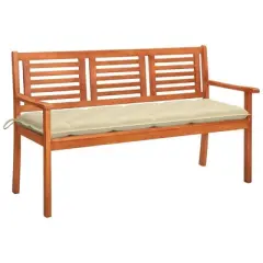 vidaXL Solid Eucalyptus Wood 3-Seater Patio Bench - Weather Resistant Outdoor Seating with Cream Cushion - Perfect for Garden, Terrace or Patio