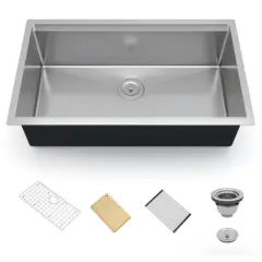 Kitchen Sink Undermount Stainless Steel 304 Single Bowl with Workstation Ledge, Handcrafted Brushed Sink Kit