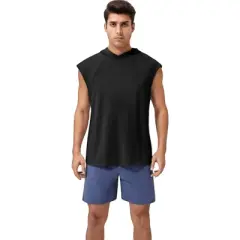 Anna-Kaci Active Men's Sleeveless Workout Hoodie with Lightweight Athletic Fit and Crossover Hood Detail