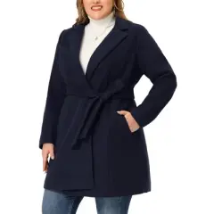 Agnes Orinda Women's Plus Size Work Tie Waist Notched Lapel Long Coat