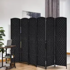 6 Panel Room Divider,Folding Privacy Screen, 70.75" Tall Wicker Weave Separator,Wave Fiber Freestanding Partition Wall Divider for Home-The Pop Home