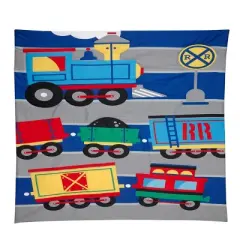 Everything Kids Choo Choo Train, Railroad, Navy, Yellow, Orange and Grey 4 Piece Toddler Bed Set