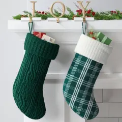 20" Christmas Plaid Stocking with Cuff Green Base - Wondershop&trade;