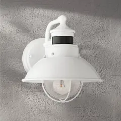 John Timberland Oberlin Rustic Industrial Farmhouse Outdoor Barn Light Fixture White Dusk to Dawn Motion Sensor 9" Clear Seedy Glass for Exterior Deck