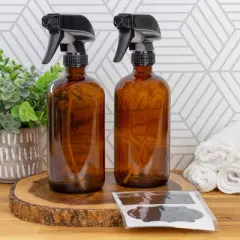 Cornucopia Brands 16oz Amber Glass Spray Bottles, 2pk; 3-Setting Sprayer Tops