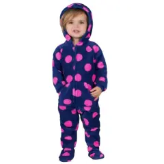 Footed Pajamas - Navy Pink Polka Infant Hoodie Chenille Onesie