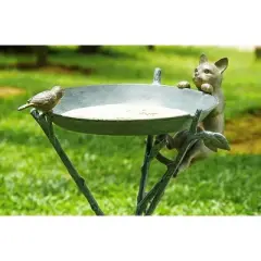 SPI Home Curious Cat and Bird Birdbath &ndash; 24" H Bronze Metal Outdoor Garden Decor