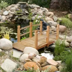 Costway 5' Wooden Garden Bridge Arc Stained Finish Footbridge Backyard Pond Decorative