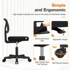 Armless Mesh Office Chair with Adjustable Height and Lumbar Support, Swivel Rolling Computer Desk Chair for Small Spaces