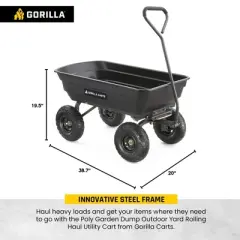 Gorilla Carts 600 Pound Capacity Heavy Duty Poly Garden Landscape Outdoor Yard Hauling Utility Wagon Dump Cart with 10 Inch Pneumatic Tires, Black