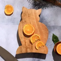 SEVOBAL Serving Platters Cat Shape Wood Cheese and Bread Board with Asymmetrical Modern Design for Cakes, Appetizers, Brown, 7.25"*10.75"*1"