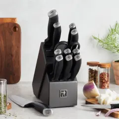 Henckels Silvercap 14 Piece Knife Set with Block, Chef Knife, Paring Knife, Utility Knife, Bread Knife, Steak Knife, Black, Stainless Steel
