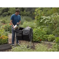 Gardener's Supply Company Dual Batch Compost Tumbler | 100% Recycled Plastic Outdoor Heavy Duty Dual Rotating Compost Bin | Holds 3 Cubic Ft of