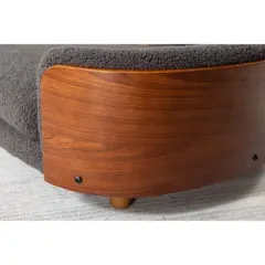 Gulches Scandinavian Style Large Dog Pet Sofa with Solid Wood Legs, Curved Walnut Wood Back, Velvet Cushion in Dark Gray