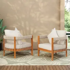 Christopher Knight Home Clifton Patio Rustic Acacia and Rope Upholstered Club Chair with Curved Back (Set of 2)