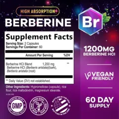 Premium Berberine HCL 1200mg Supplement, Berberine HCI Capsules Supplement for Heart Health & Immune Support - 120 Capsules By Nature's Nutrition