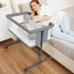 BabyBond 3 in 1 Baby Bassinet Beside Sleeper, Baby Beside Bassinet with Breathable Mesh, 5 Height Adjustable，Baby Crib for Newborn