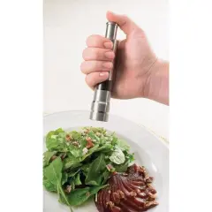 Fletchers Mill Stainless-Steel Pump and Grind Pepper Mill, Modern Thumb Button Grinder, One-Handed Operation, Perfect For Restaurant Staff